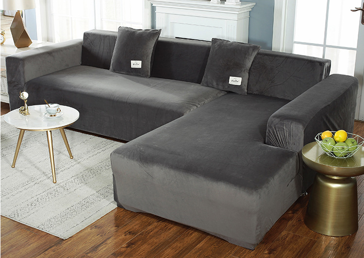 Dark Grey Velvet Couch Cover - Main Image