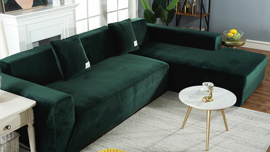 Dark Green Velvet Couch Cover
