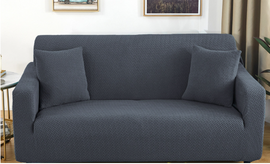 Dark Grey Fleece Anti-Slip Couch Cover