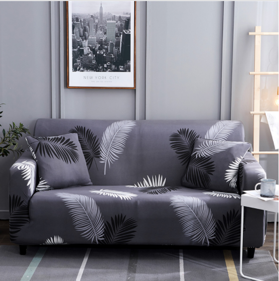 Grey With White Black Leaves Couch Cover