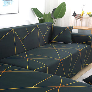 Dark Green With Orange/Yellow Lines Couch Cover