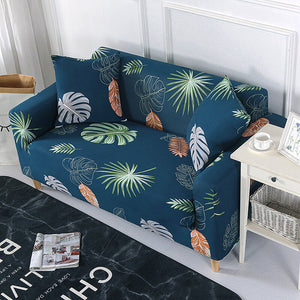 Blue With Green, Orange & Grey Leaves Couch Cover