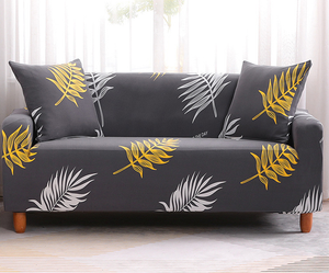 Grey With White & Orange Leaves Couch Cover