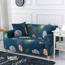 Load image into Gallery viewer, Blue With Green, Orange &amp; Grey Leaves Couch Cover
