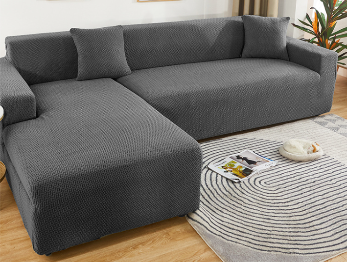 Dark Grey Fleece Anti-Slip Couch Cover
