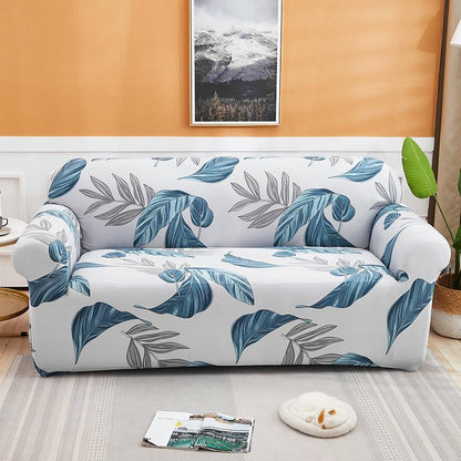 Light Grey with Blue and Grey Leaves Couch Cover