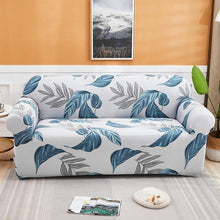 Load image into Gallery viewer, Light Grey with Blue and Grey Leaves Couch Cover
