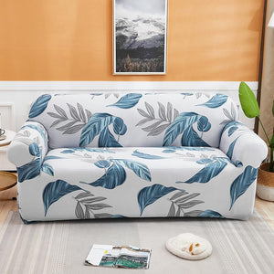 Light Grey with Blue and Grey Leaves Couch Cover